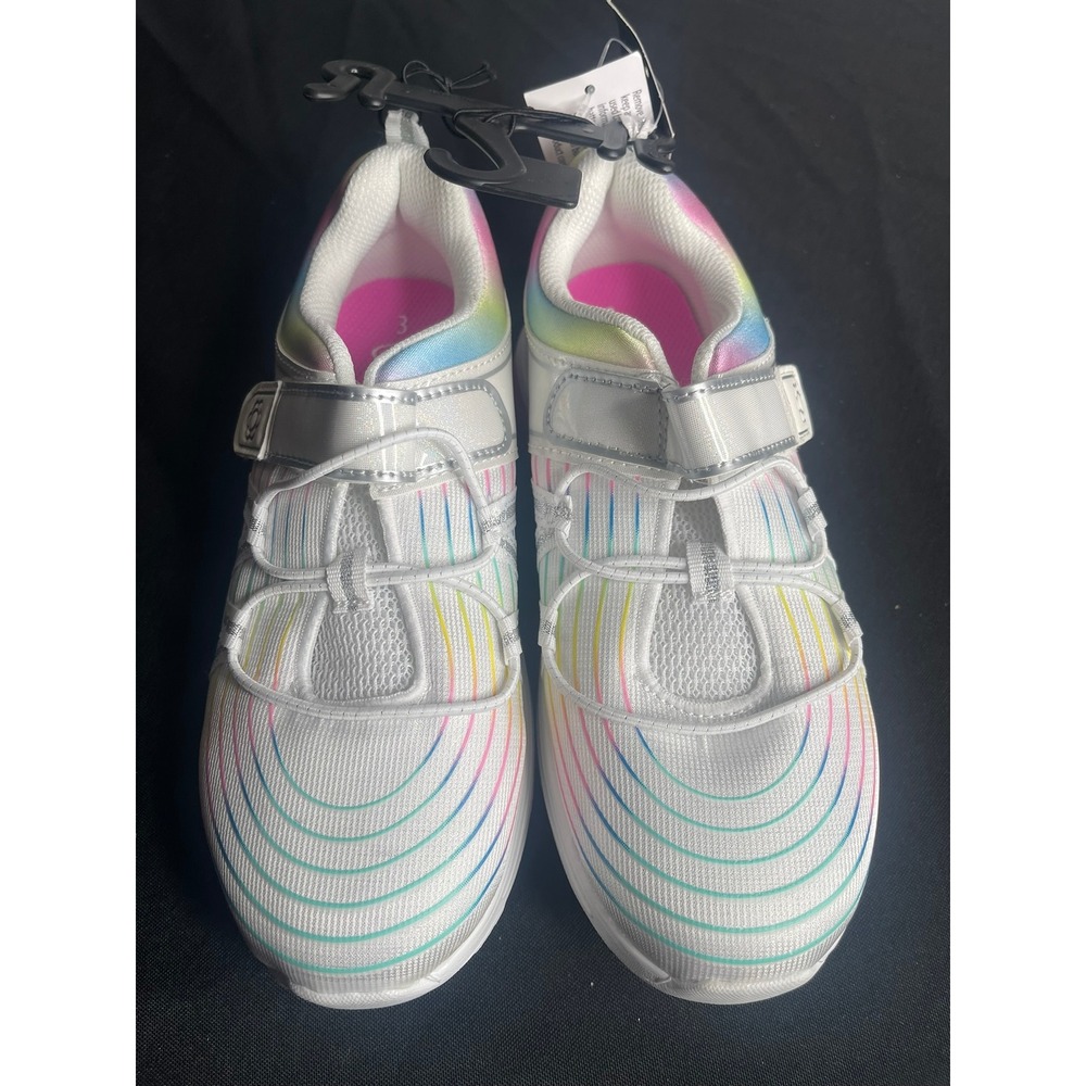 Athletic Works Girls White Rainbow Light Up Sneakers Memory Foam Size 3 NEW